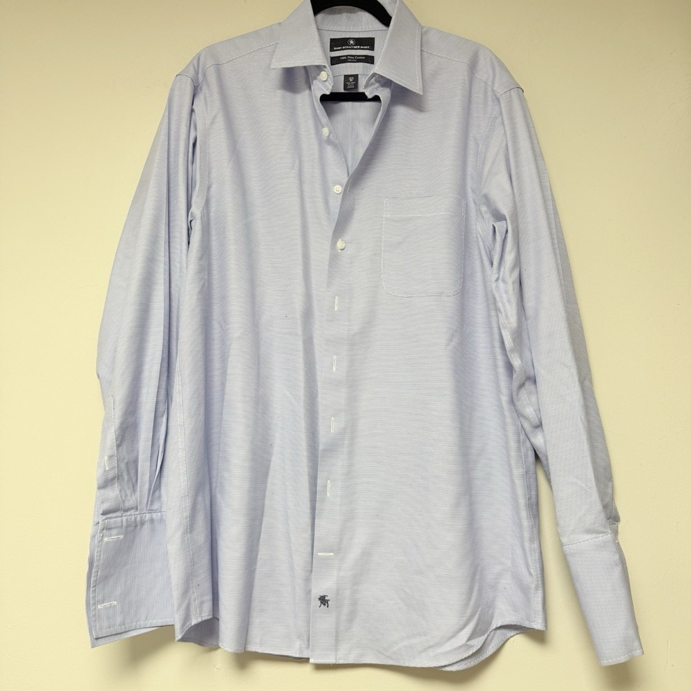 Hart Schaffner Marx Dress Shirt Mens 16.5 35 Blue Excellent Pima Cotton Non-Iron